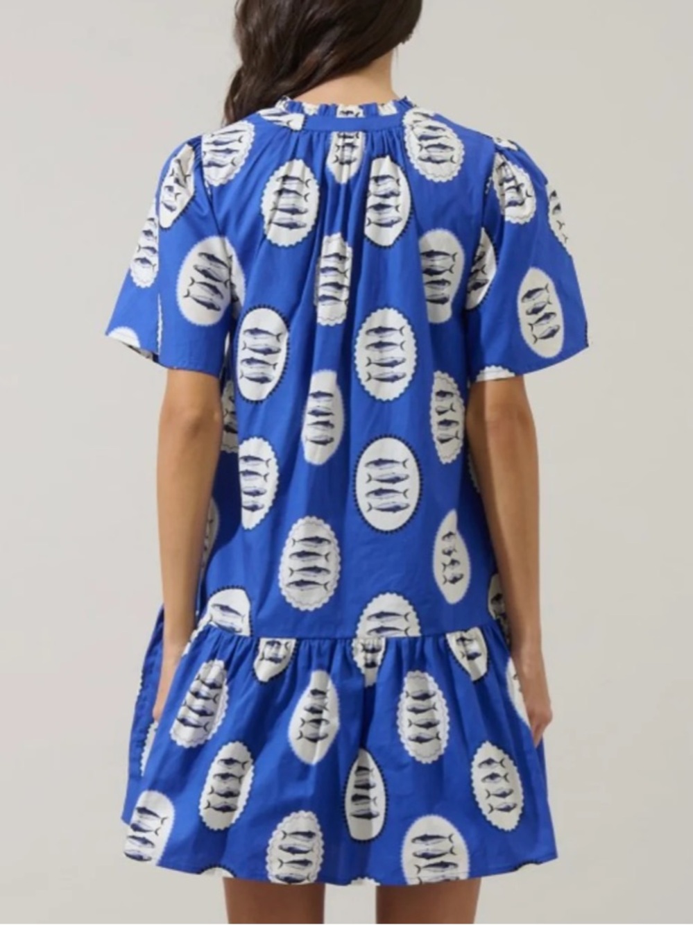 Sugarlips Sardine Sea Azari Shift Mini Dress Blue & White Large NWT 100% Cotton - Picture 3 of 7